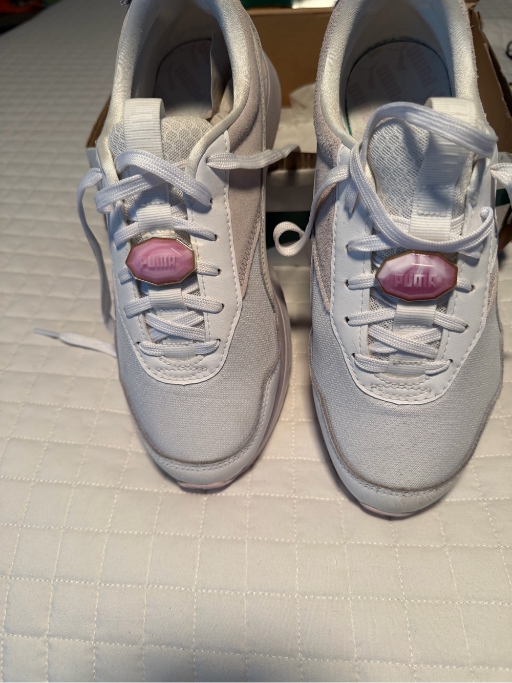 Puma White Sneakers with Pink Lace-Tie Accents
